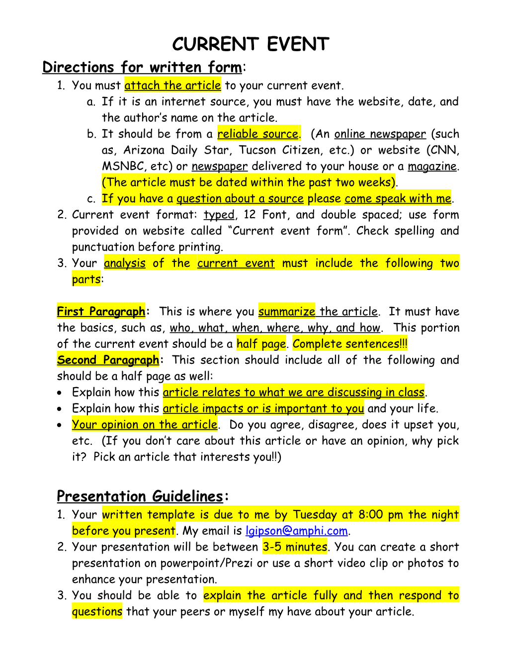 Directions for Written Form