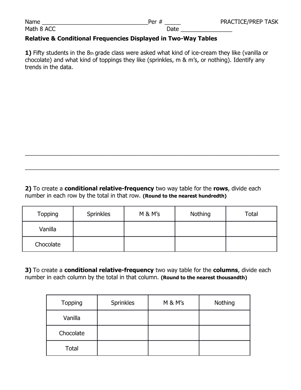 Relative & Conditional Frequencies Displayed in Two-Way Tables