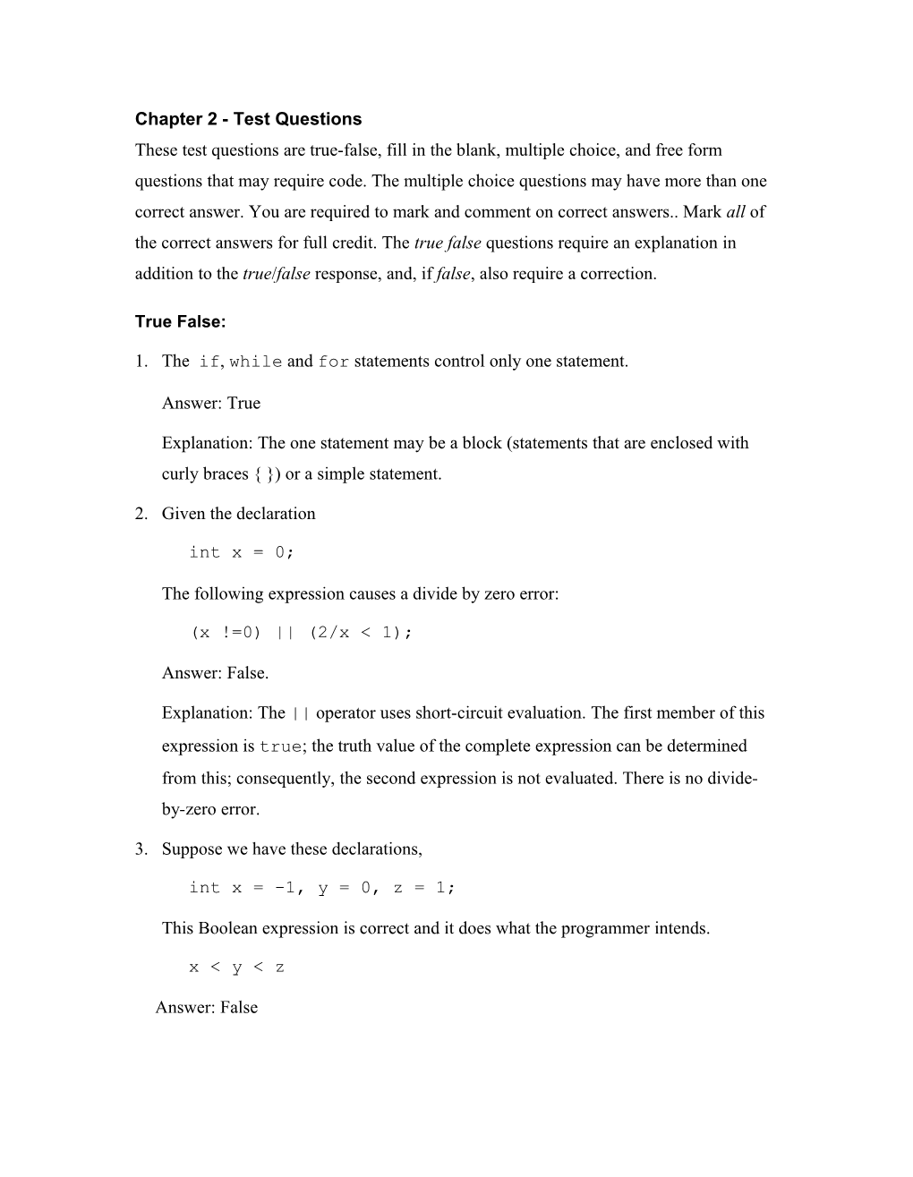 Chapter 2 - Test Questions