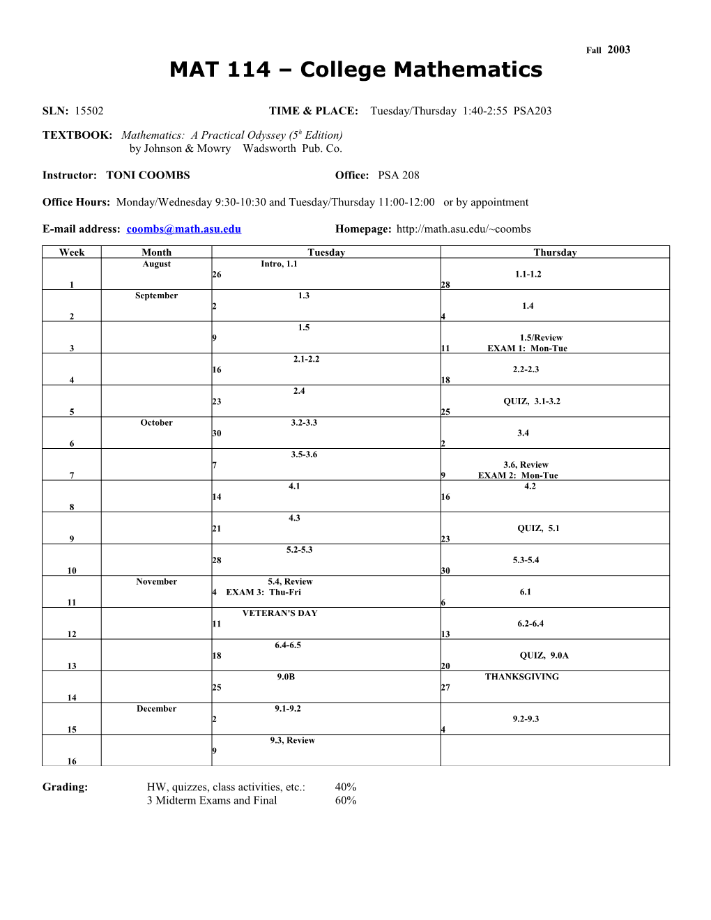 MAT 114 College Mathematics