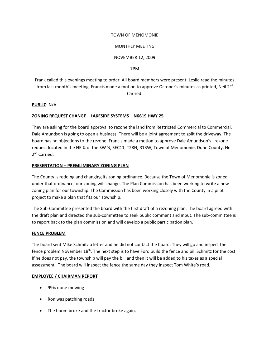 Zoning Request Change Lakeside Systems N6619 Hwy 25