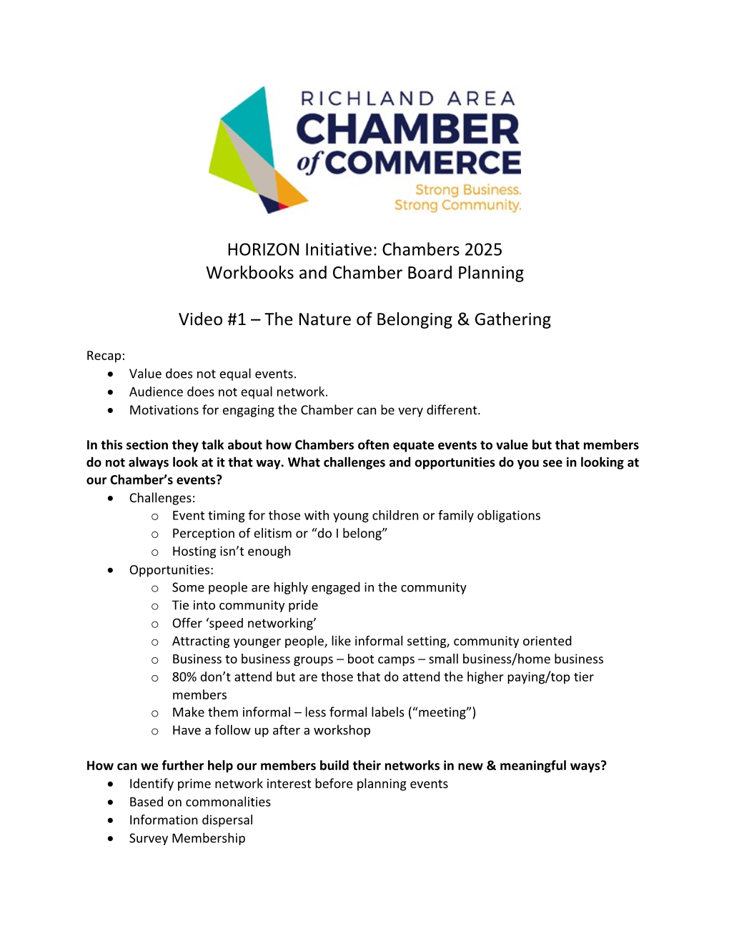 Workbooks and Chamber Board Planning