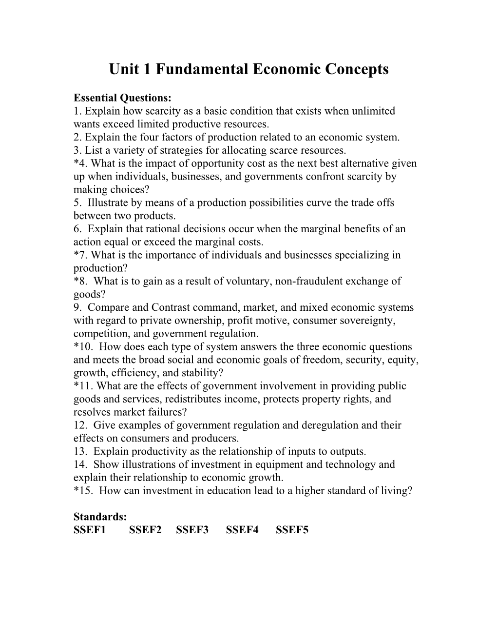 Unit 1 Fundamental Economic Concepts