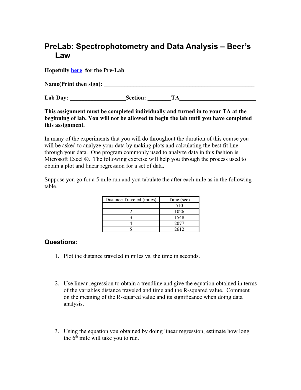 Prelab: Spectrophotometry and Data Analysis Beer S Law