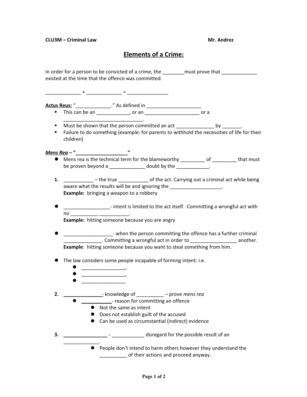 CLU3M Criminal Law Mr. Andrez