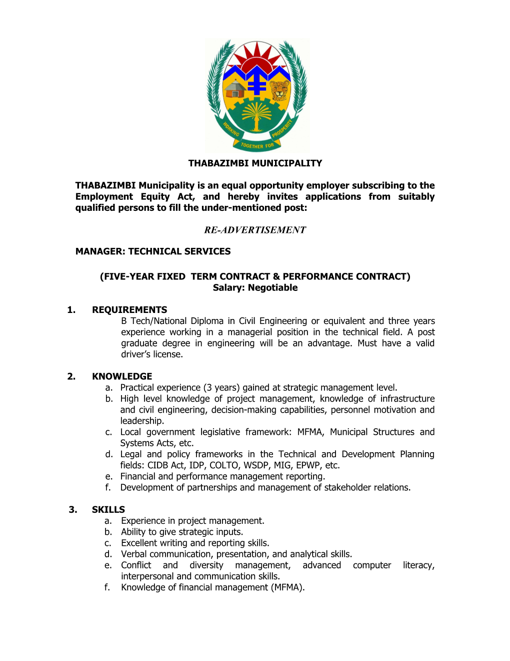 Waterberg District Municipality Situated in Modimolle in the Limpopo Province, Hereby Invites