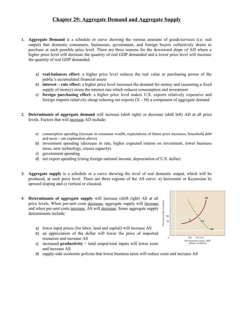 Chapter 29:Aggregate Demand and Aggregate Supply