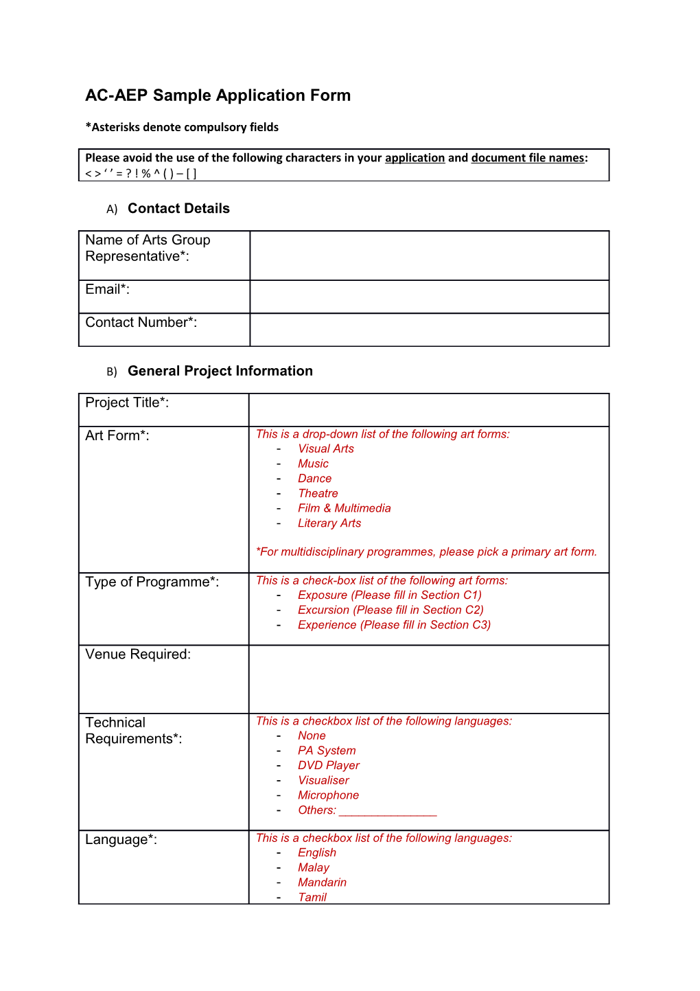 AC-AEP Sample Application Form