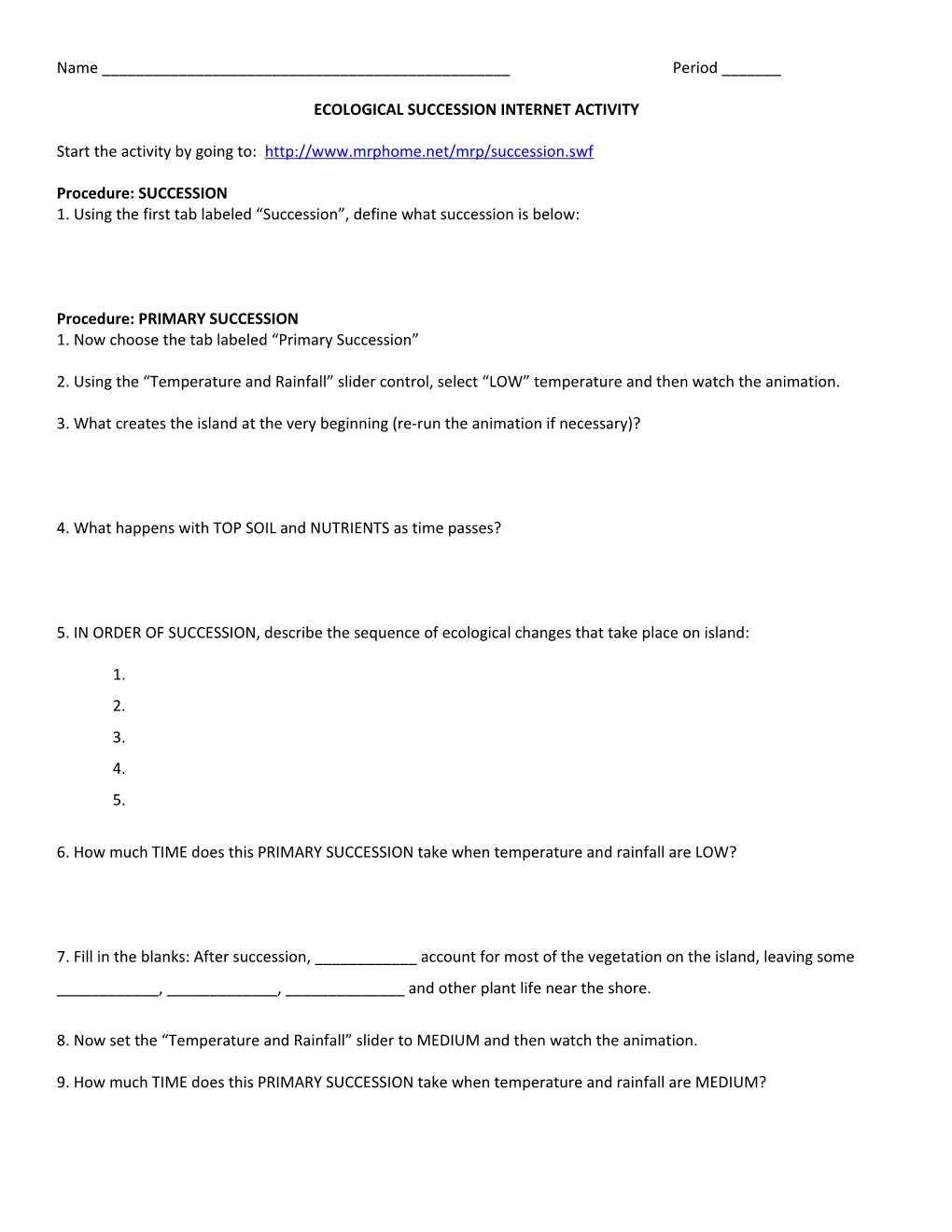 Ecological Succession Internet Activity