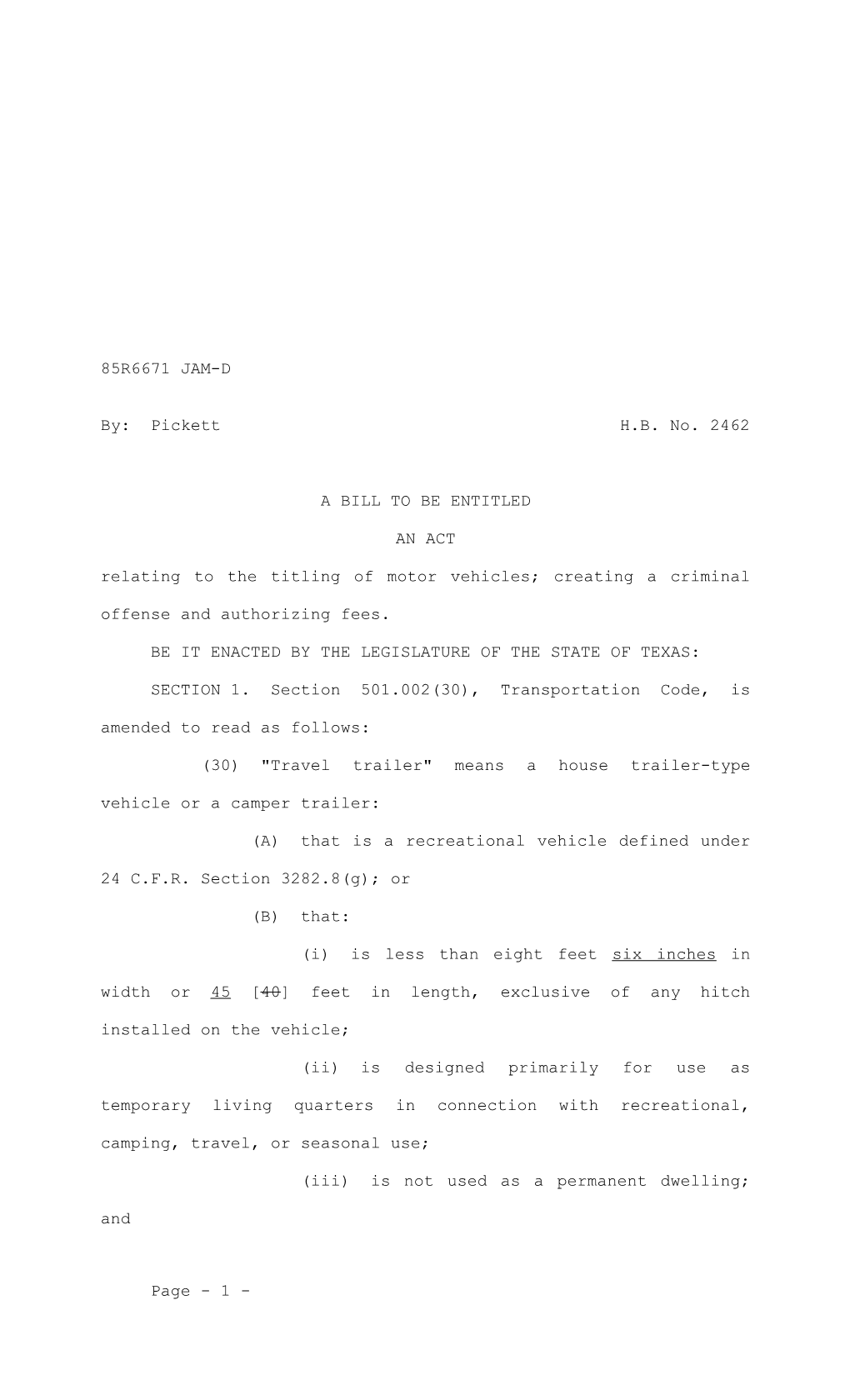 Relating to the Titling of Motor Vehicles; Creating a Criminal Offense and Authorizing Fees