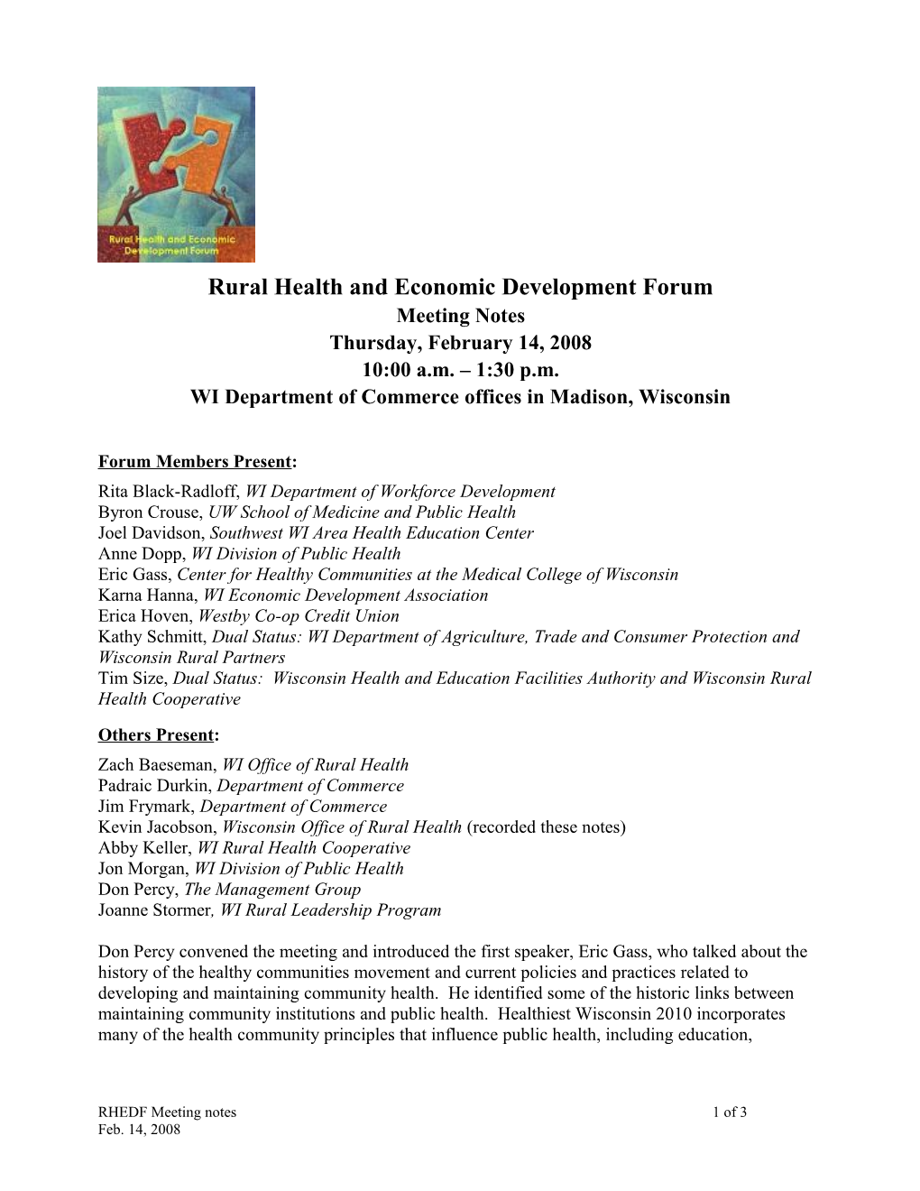Rural Health and Economic Development Forum