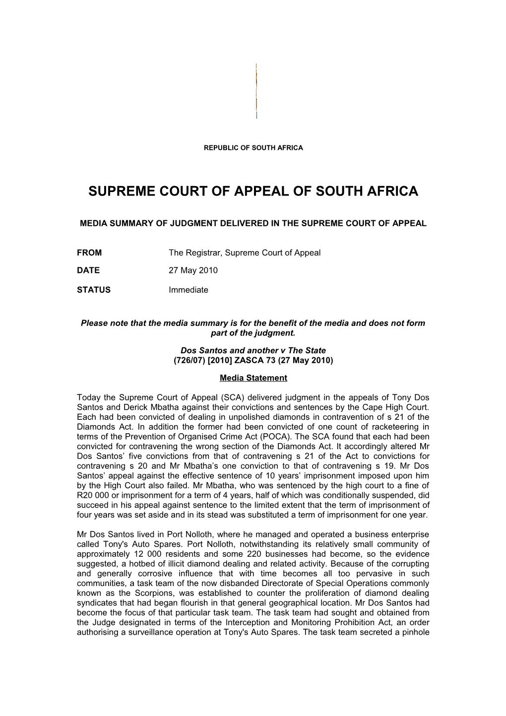 Supreme Court of Appeal of South Africa s7