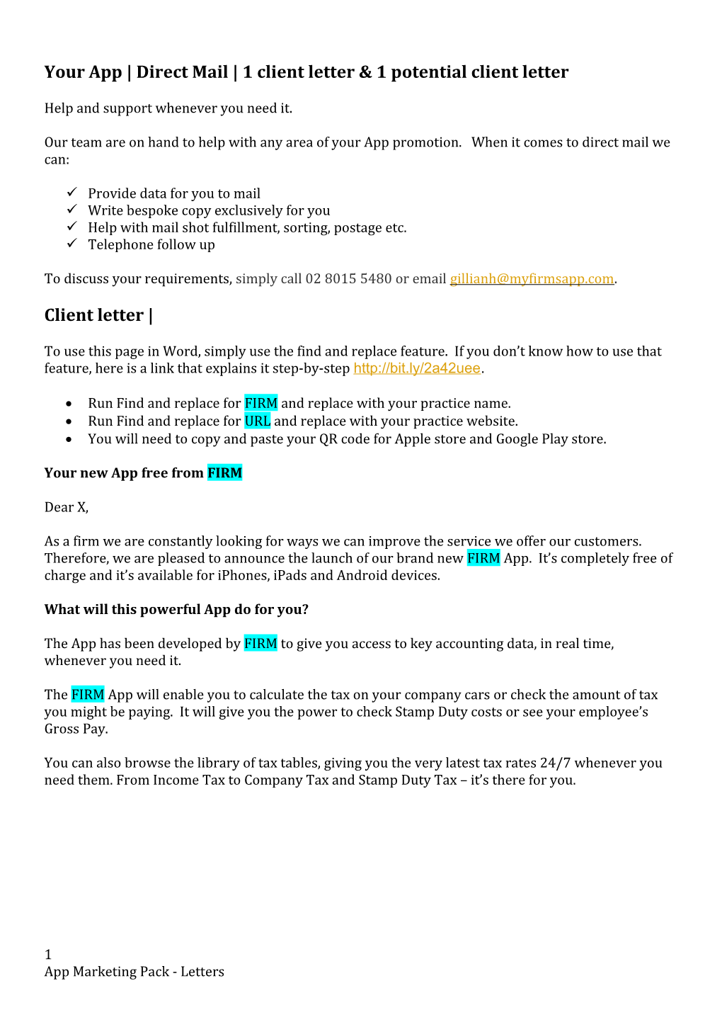 Your App Direct Mail 1 Client Letter & 1 Potential Client Letter