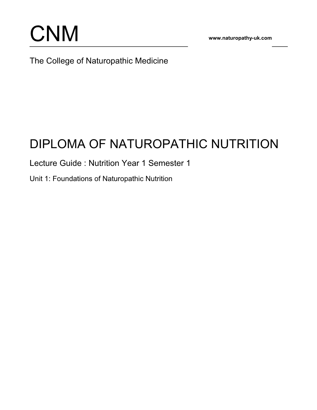 Cnm Naturopathic Nutrition