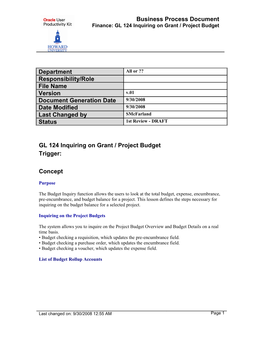 GL 124 Inquiring on Grant Project Budget