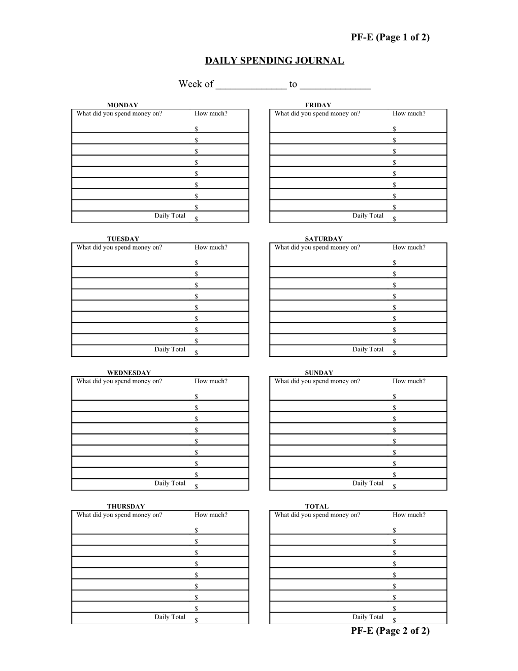 Daily Spending Journal