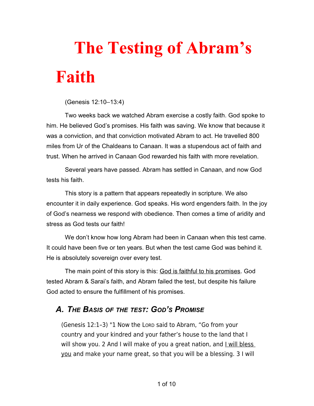 The Testing of Abram S Faith