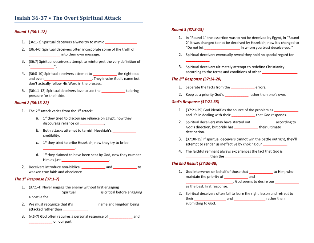 Isaiah 36-37 the Overt Spiritual Attack