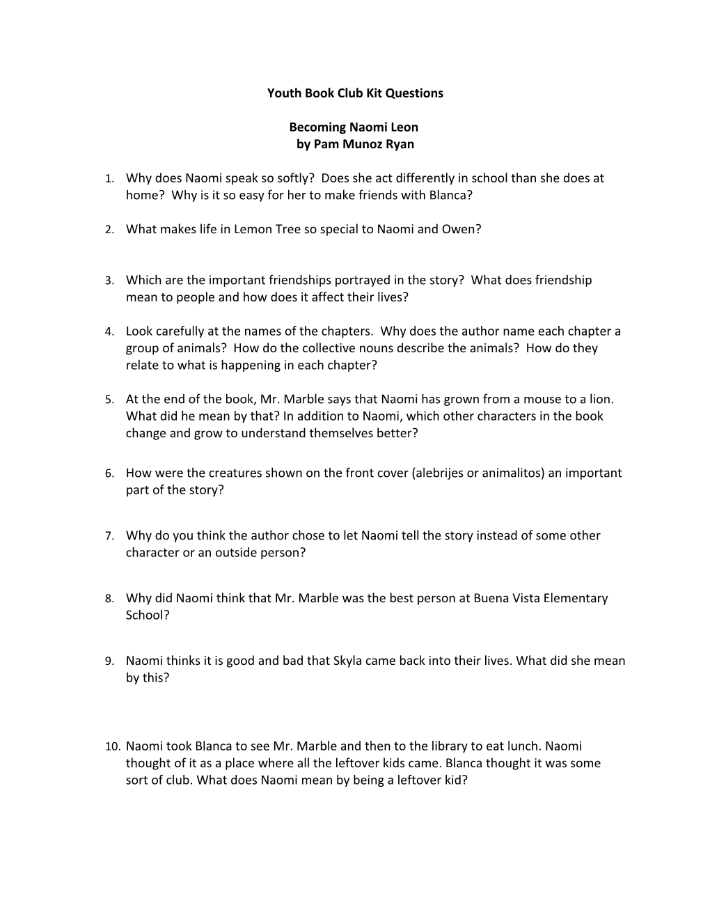 Youth Book Club Kit Questions s2