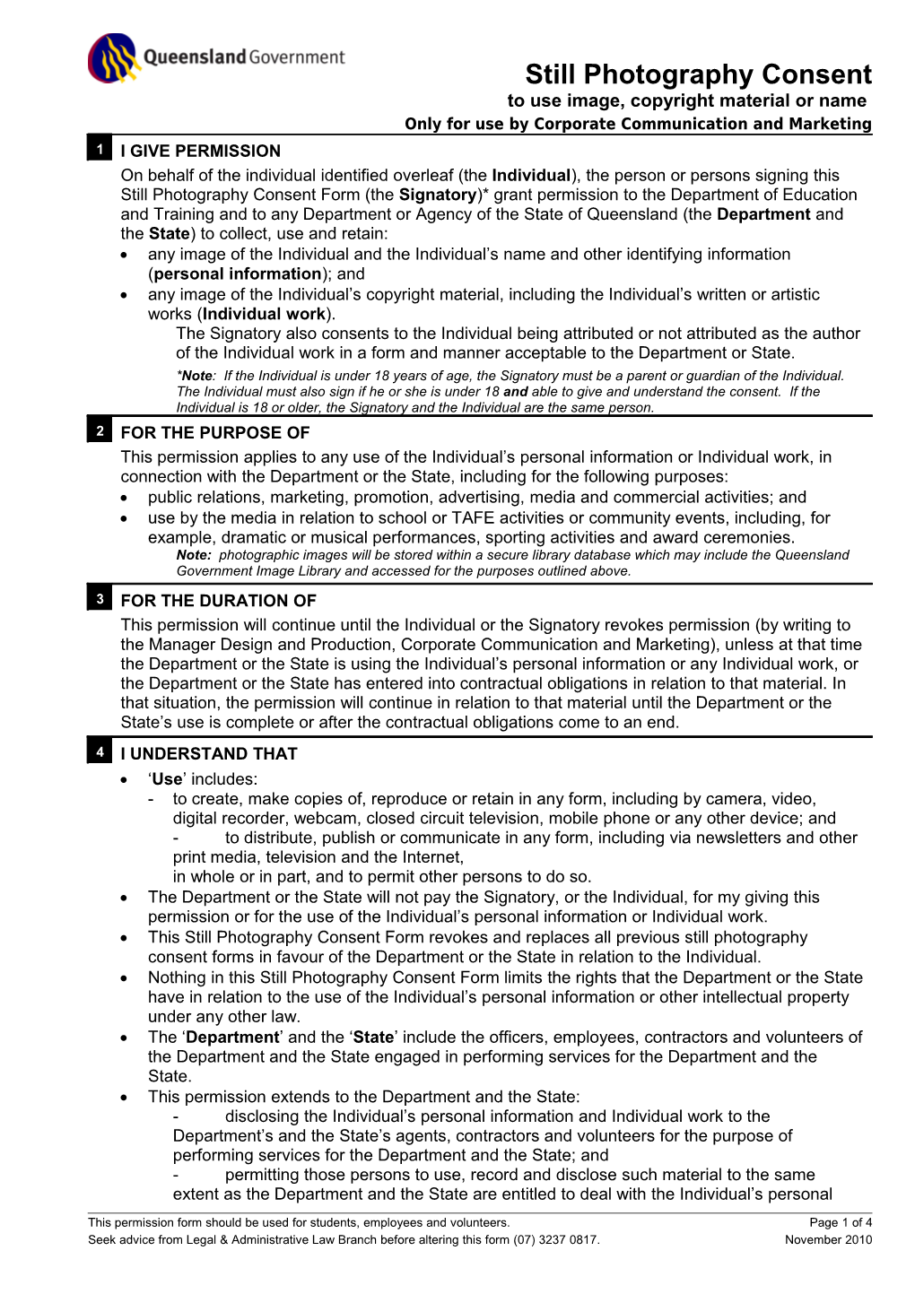 Still Photography Consent Form