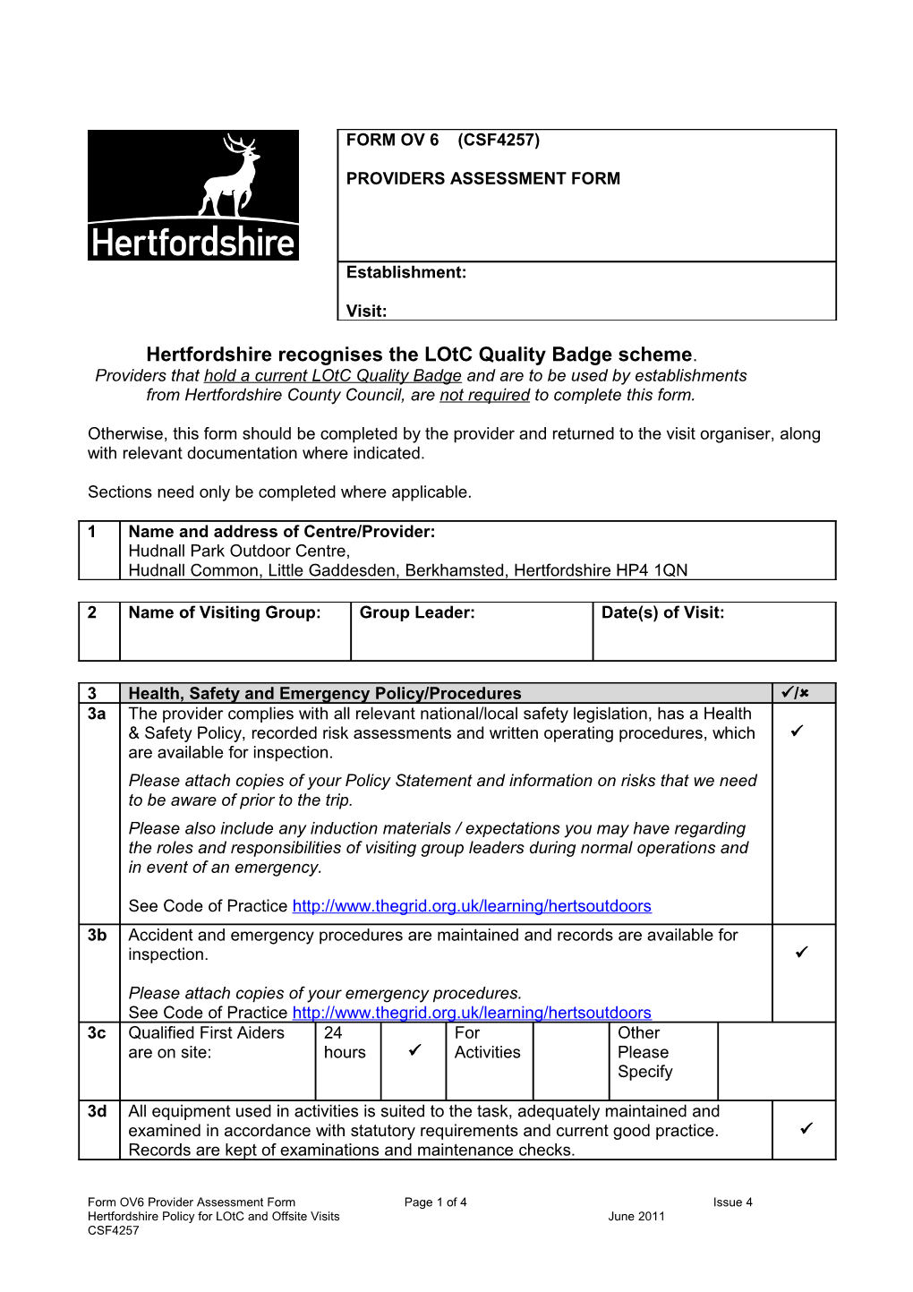 Hertfordshire Recognises the Lotc Quality Badge Scheme