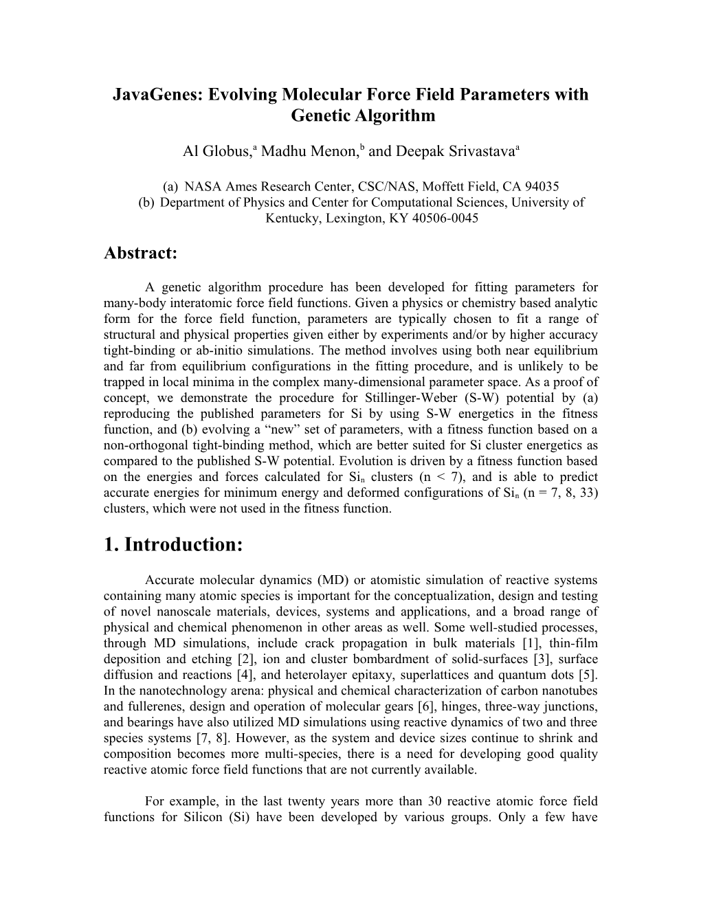 Javagenes: Evolving Molecular Force Field Parameters