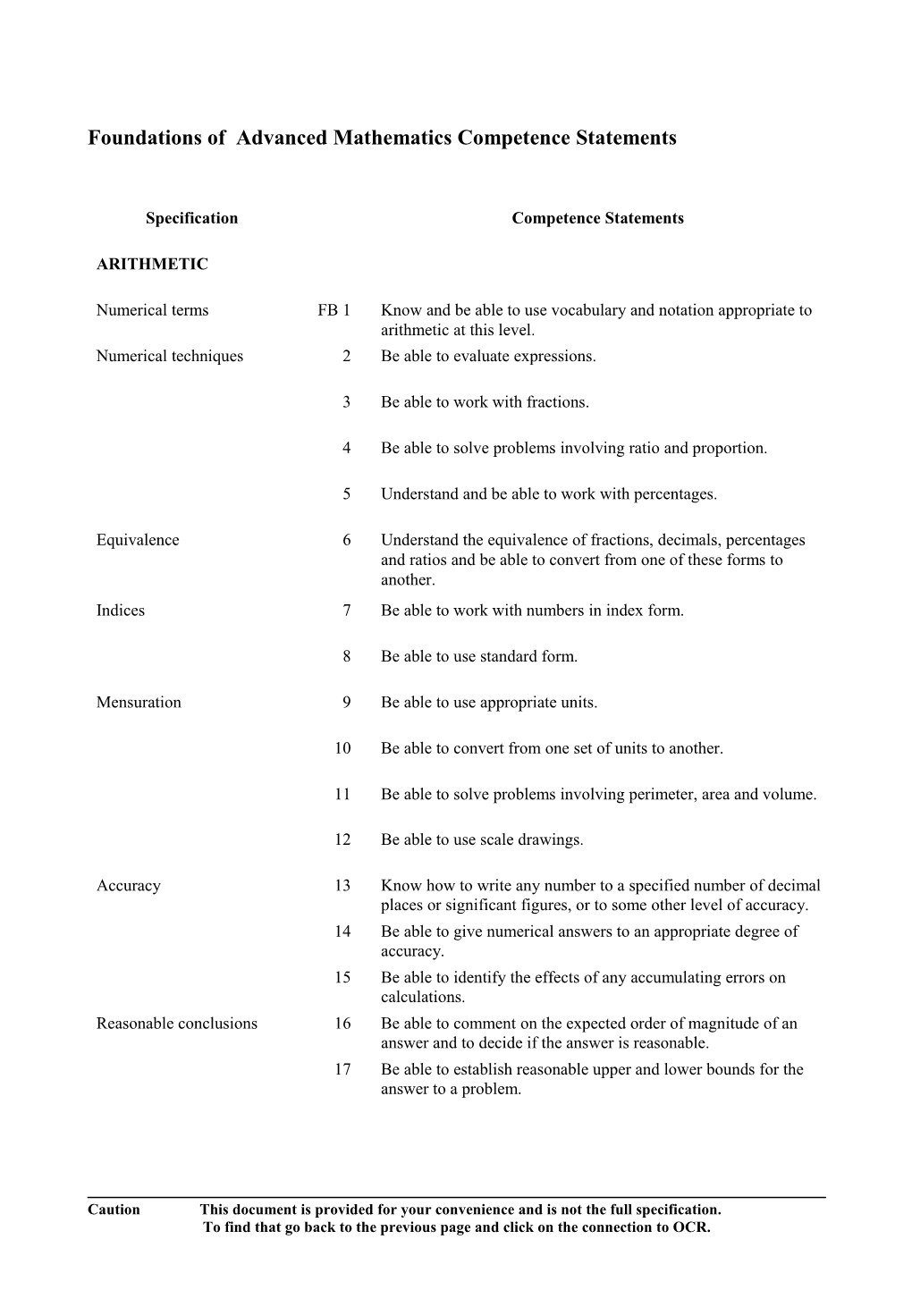 Ocr Intermediate Free-Standing Mathematics Qualification In