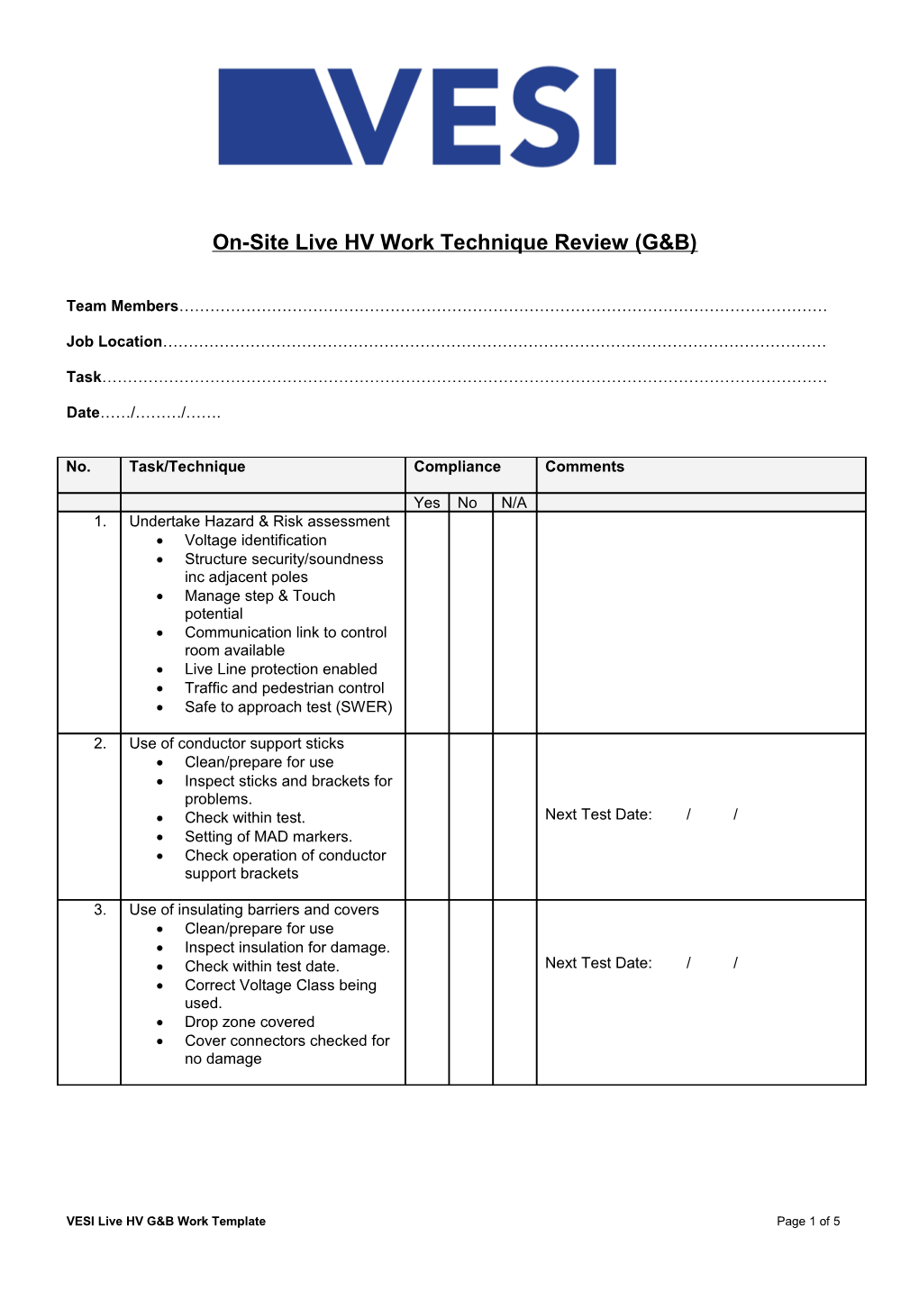 Live HV G&B Work Technique Based Assessment