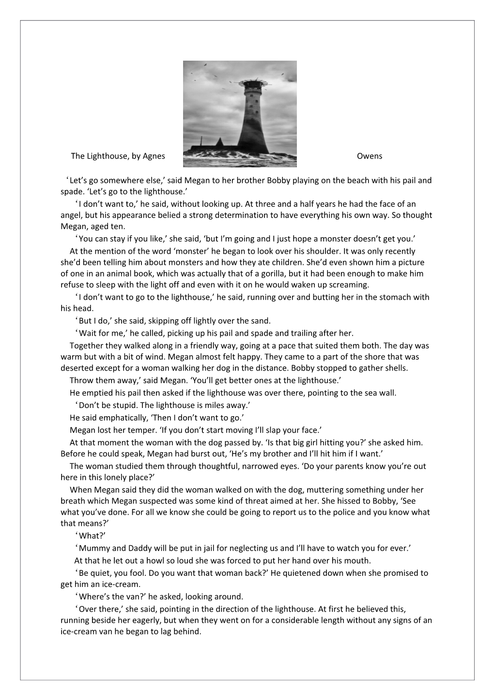 The Lighthouse, by Agnes Owens