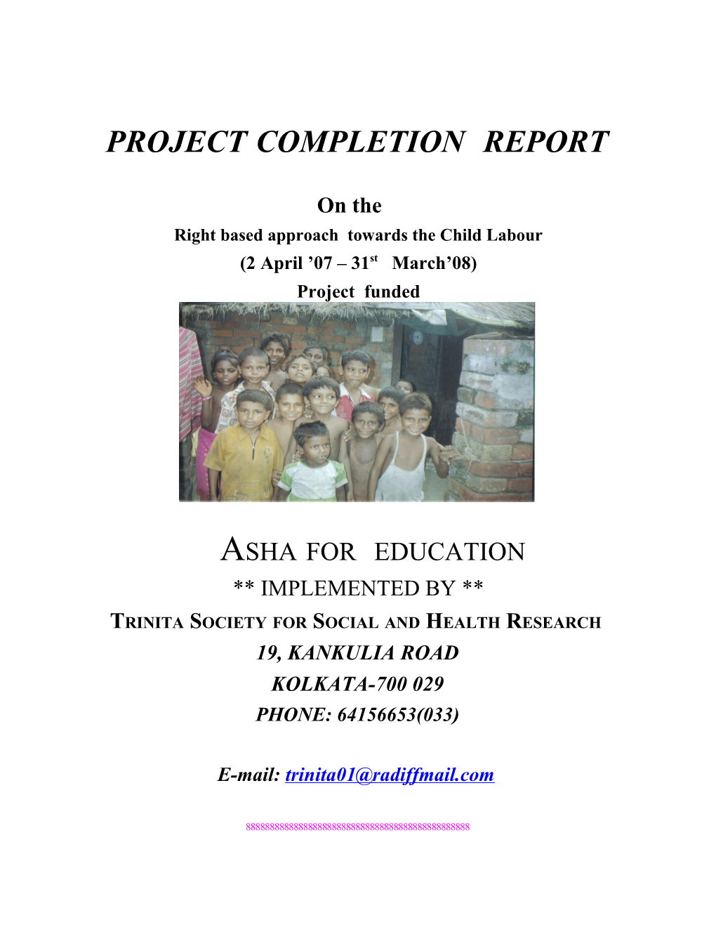 Progress Report for Trafficked Child Labour Project in Kolkata