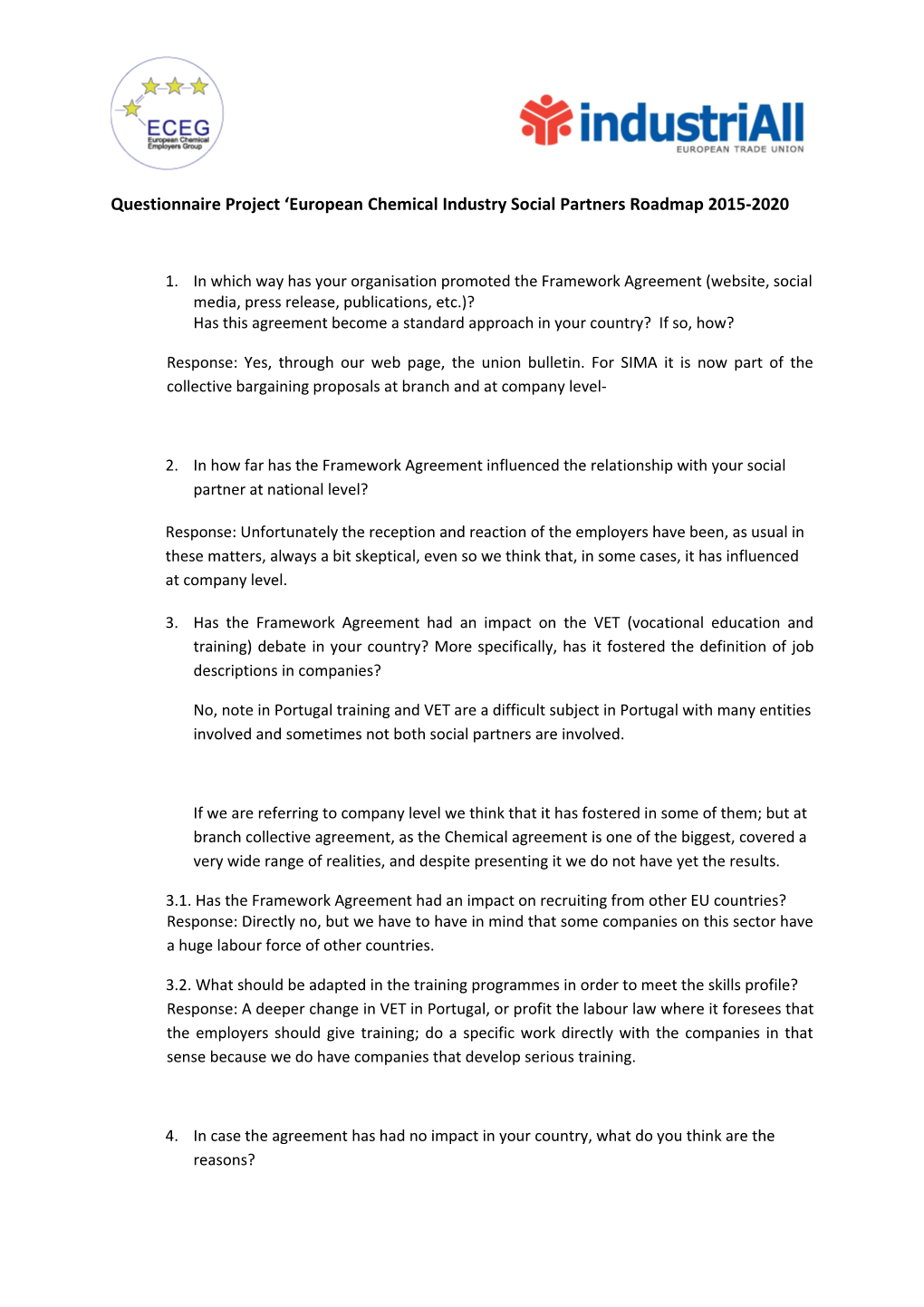 Questionnaire Project European Chemical Industry Social Partners Roadmap 2015-2020