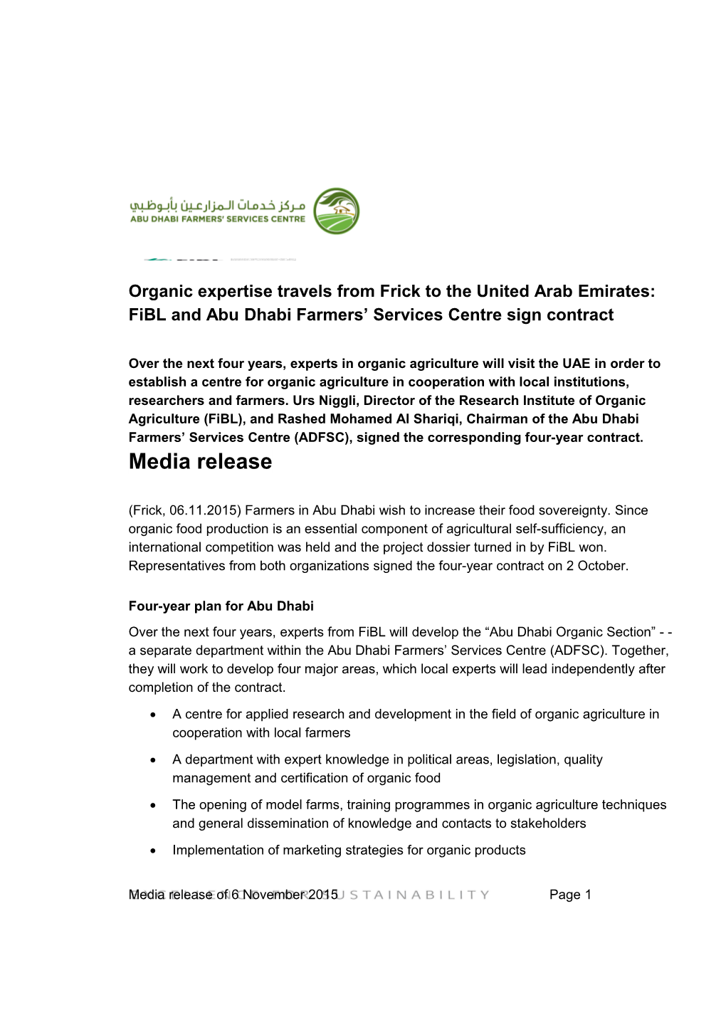 Organic Expertise Travels from Frick to the United Arab Emirates: Fibl and Abu Dhabi Farmers