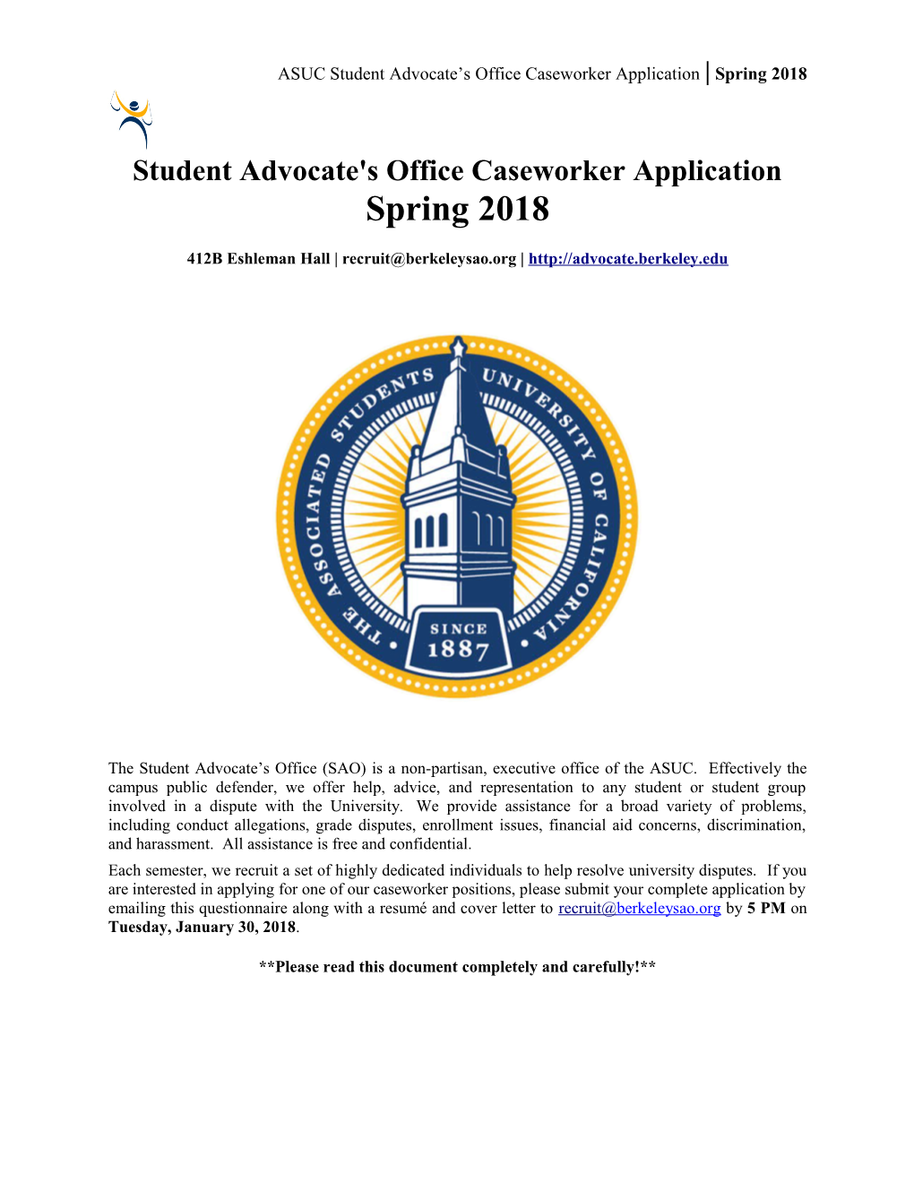 Student Advocate's Office Caseworker Application s1