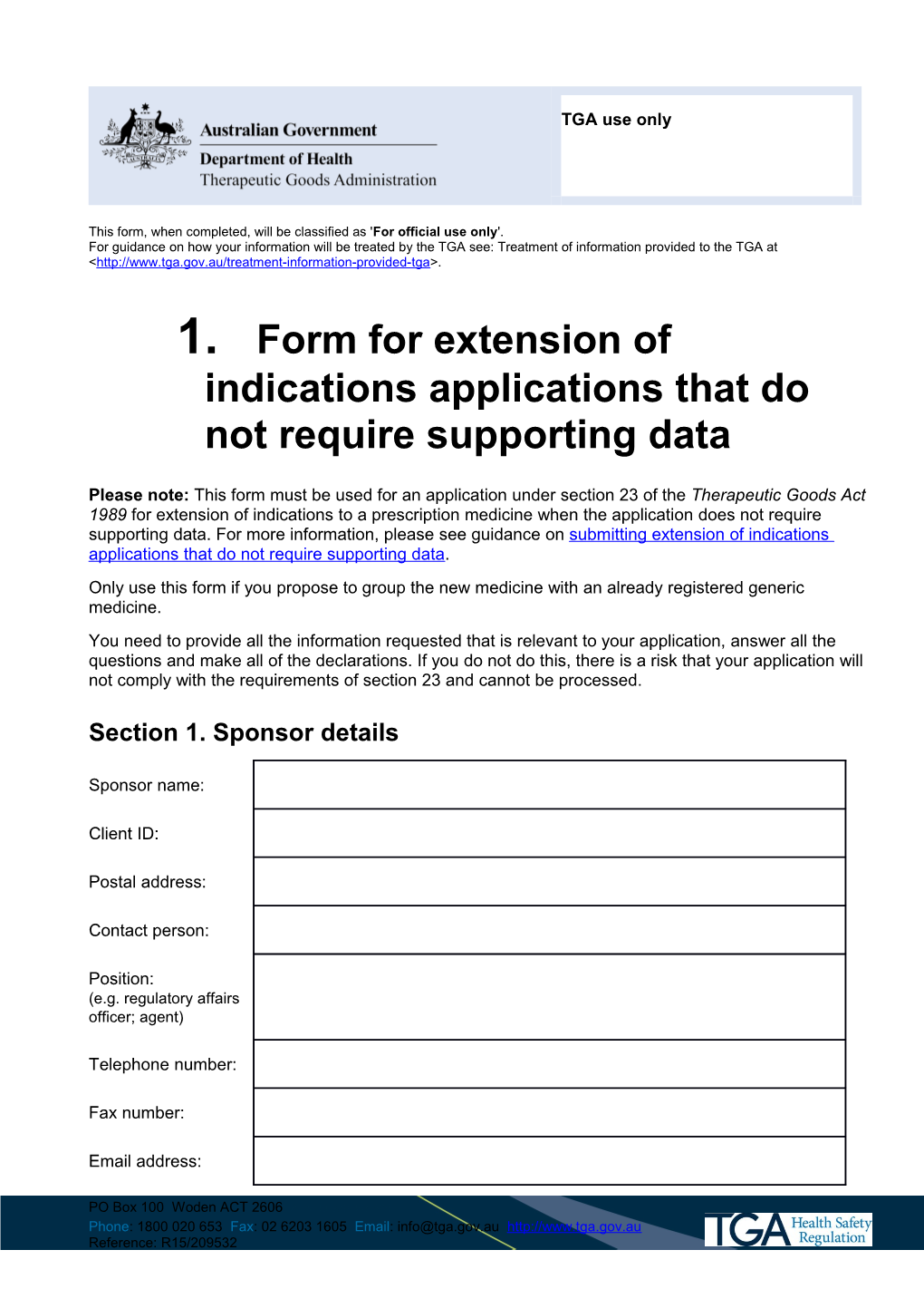 Form for Extension of Indications Applications That Do Not Require Supporting Data