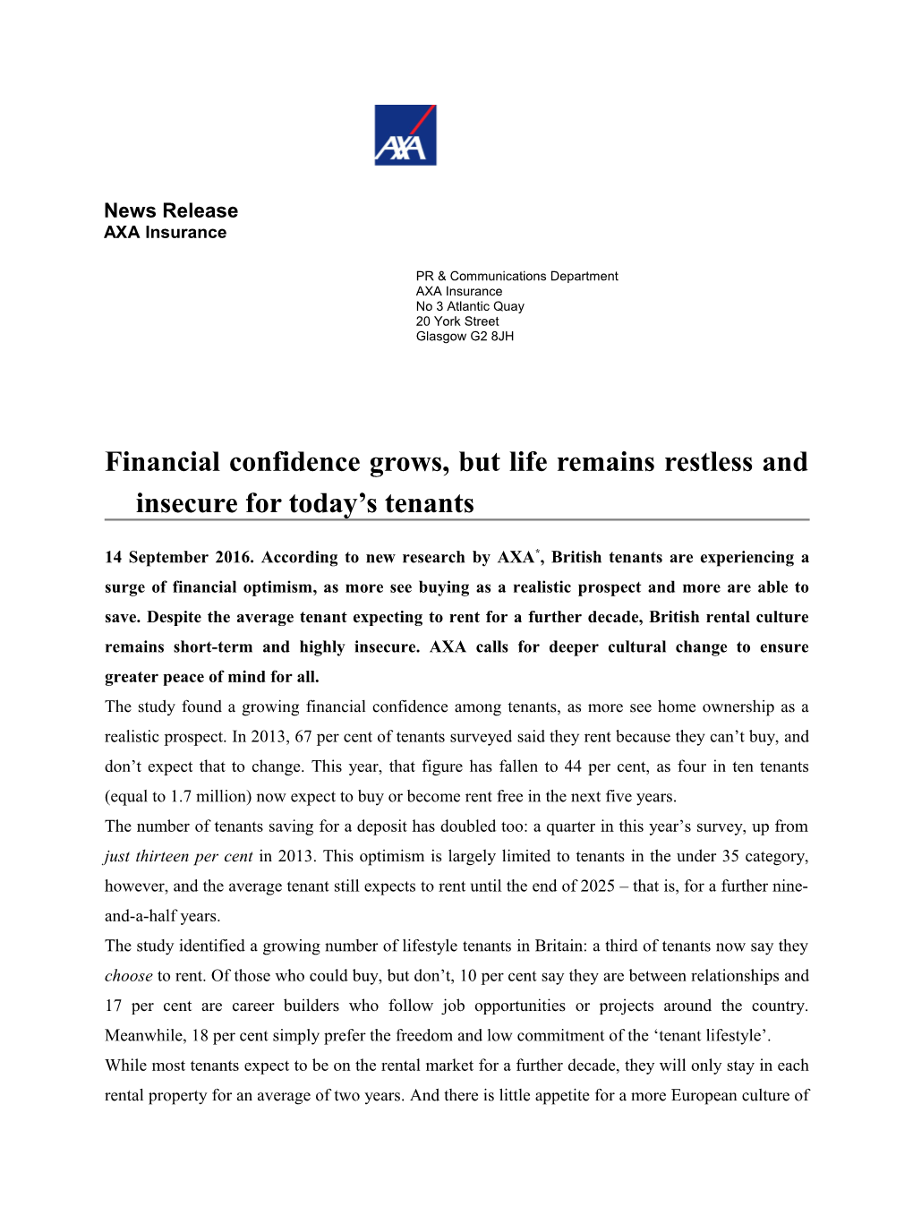 Financial Confidence Grows, but Life Remains Restless and Insecure for Today S Tenants