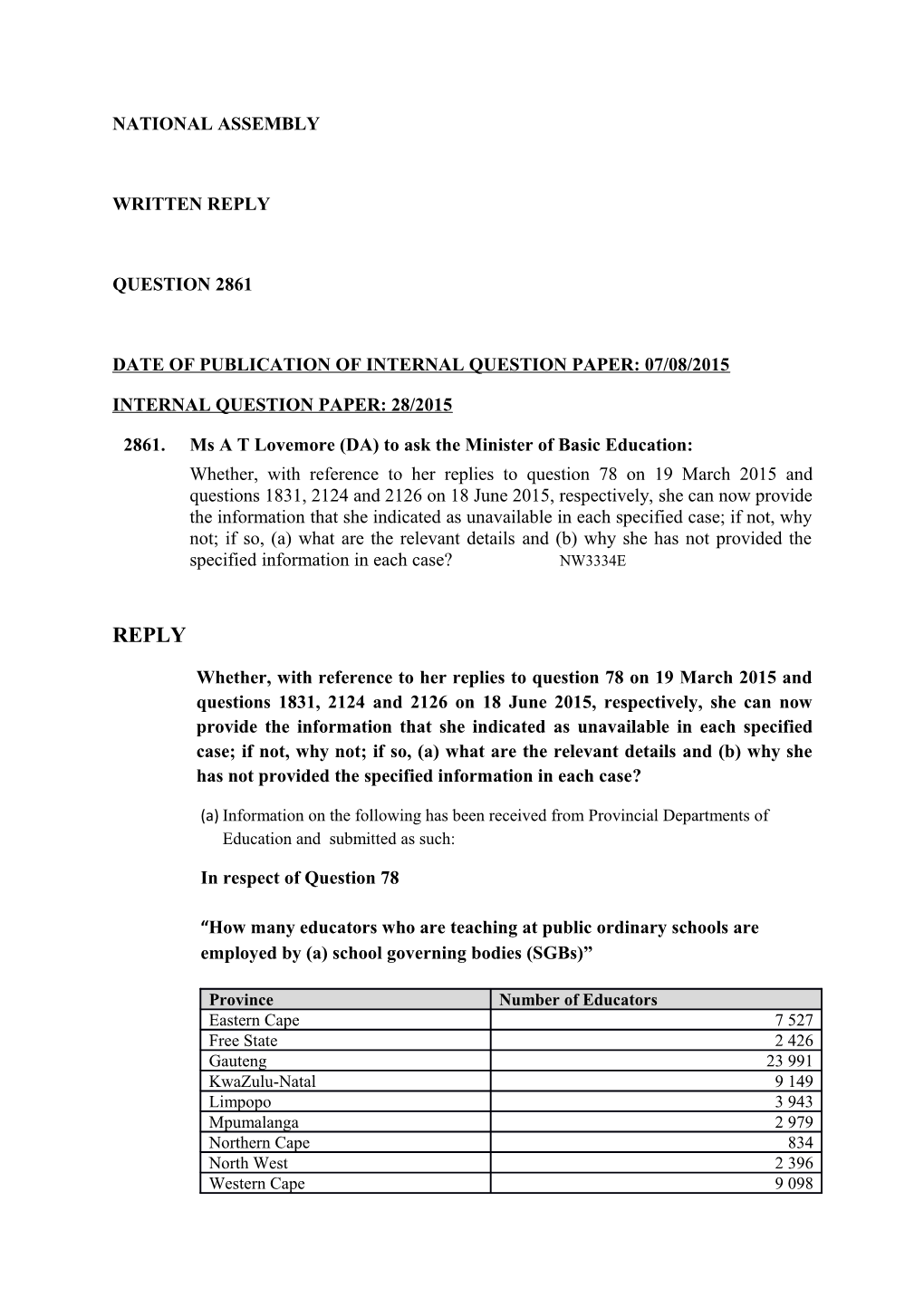 Date of Publication of Internal Question Paper: 07/08/2015
