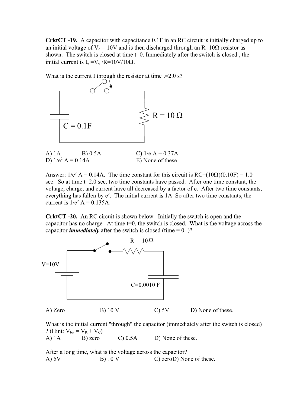 What Is the Current I Through the Resistor at Time T=2.0 S?