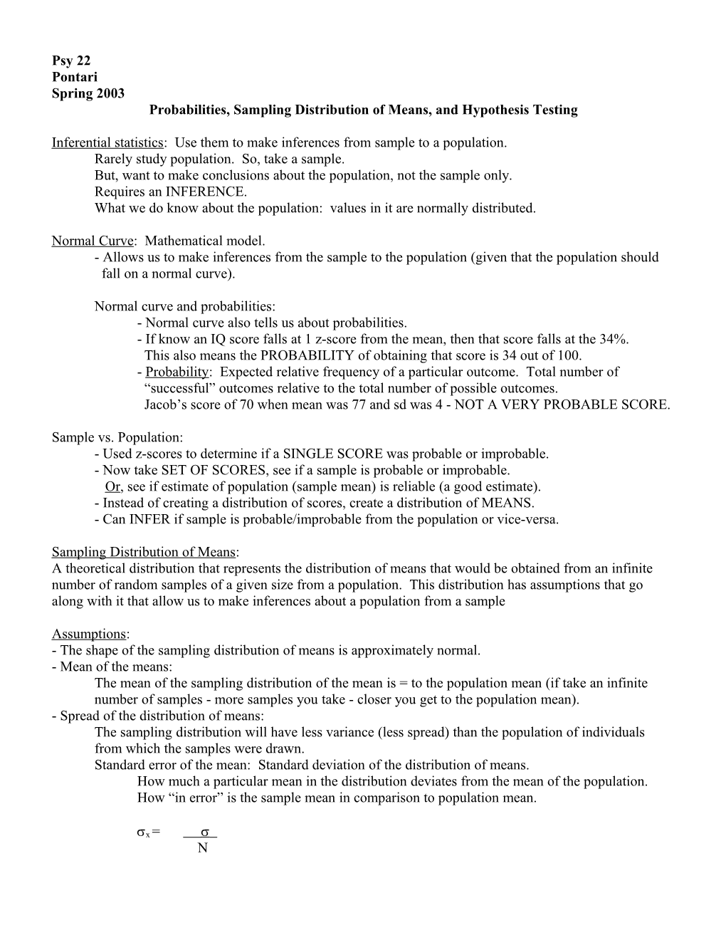 Normal Curve, Probabilities, and Hypothesis Testing