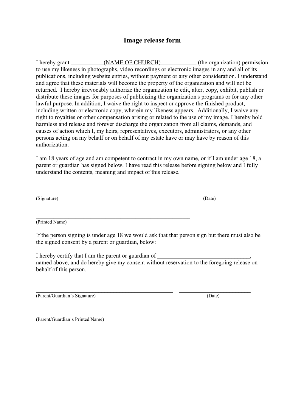 Image Release Form