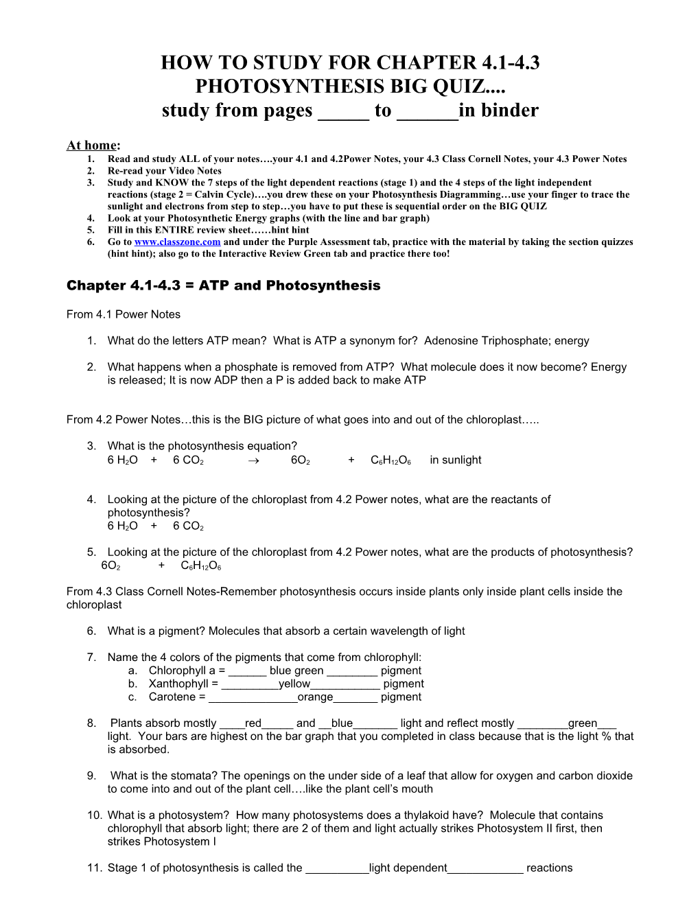 Biology 1 Test Review Sheet