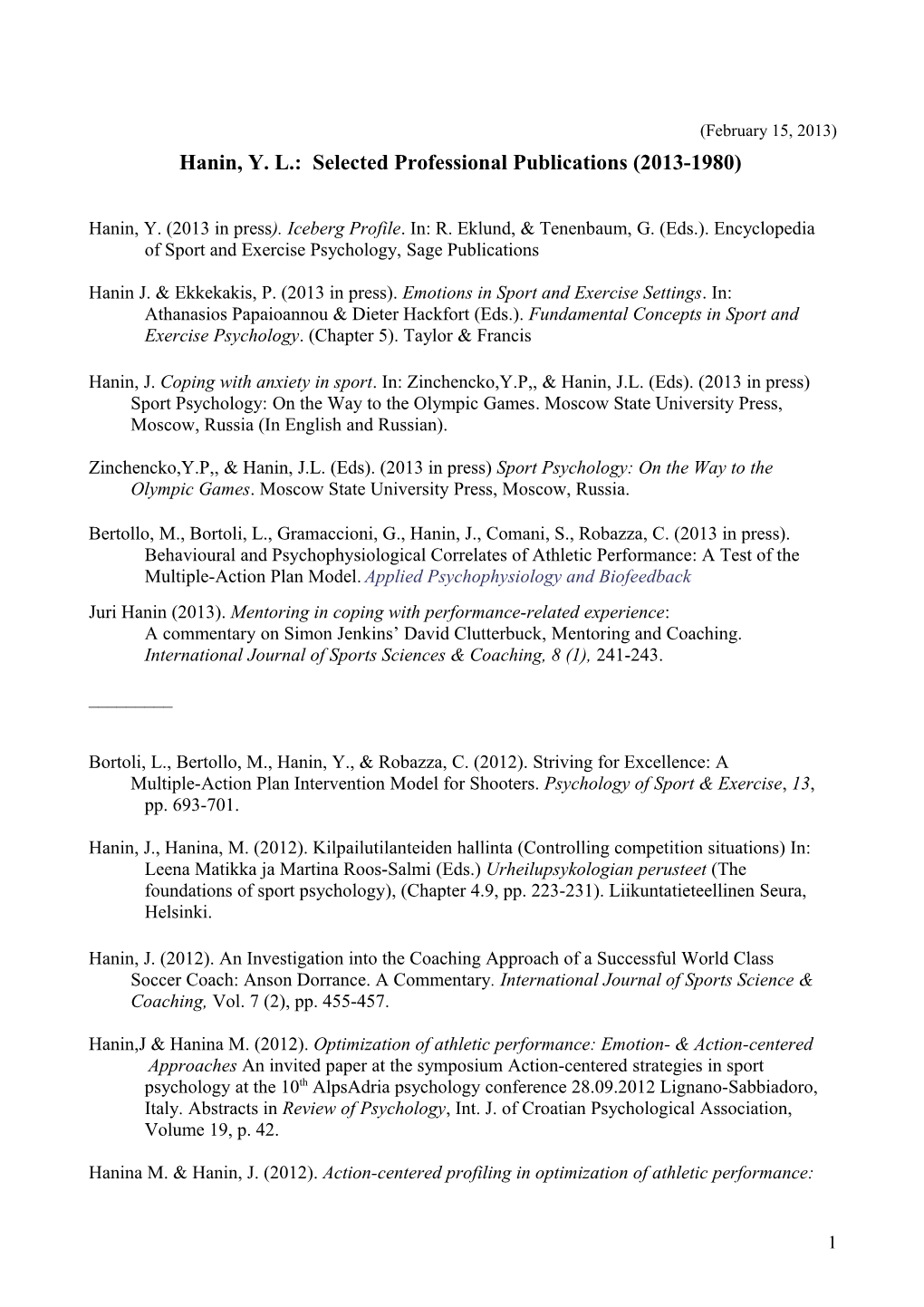 Selected Professional Publications (2000-1980)