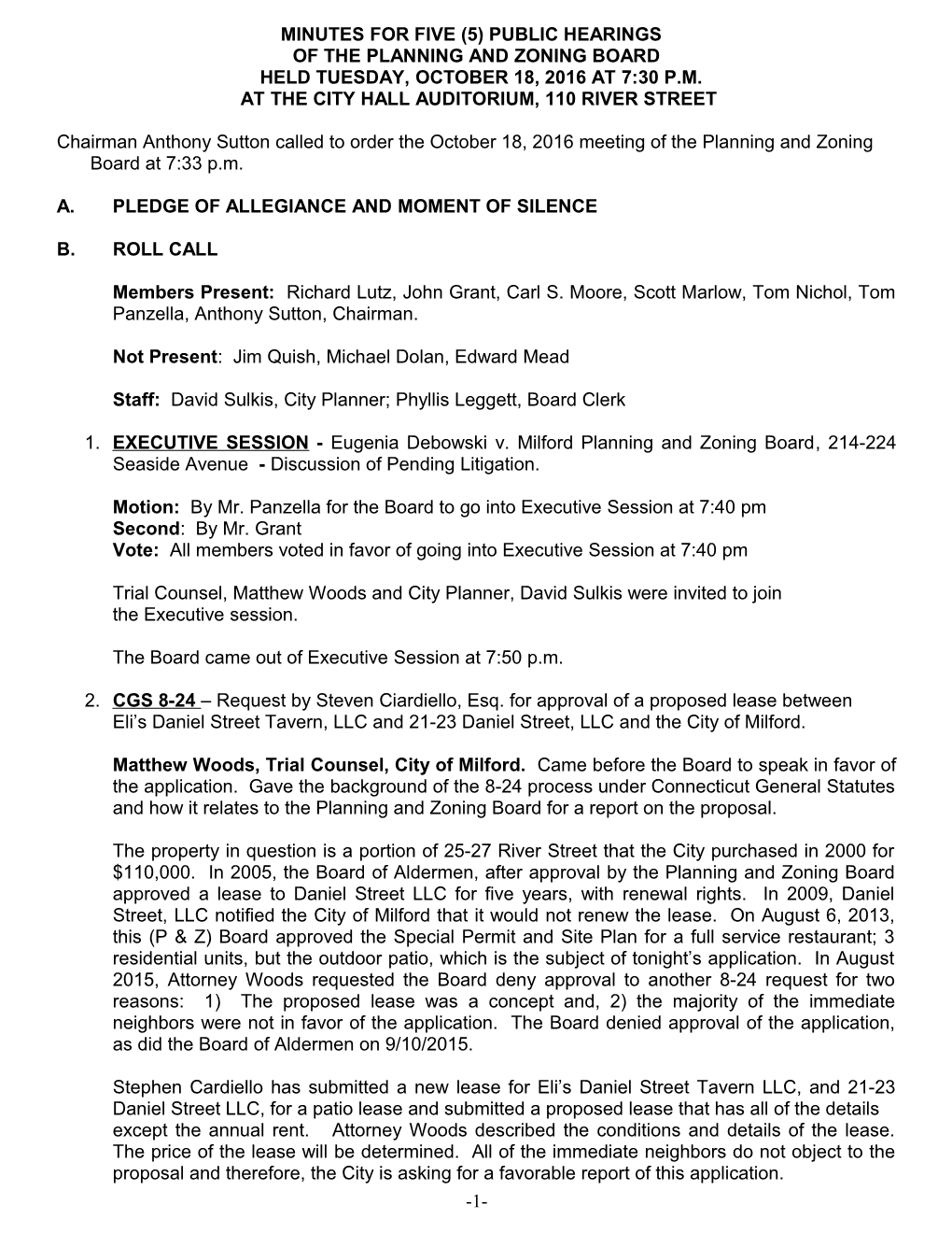 Minutes for Five (5) Public Hearings