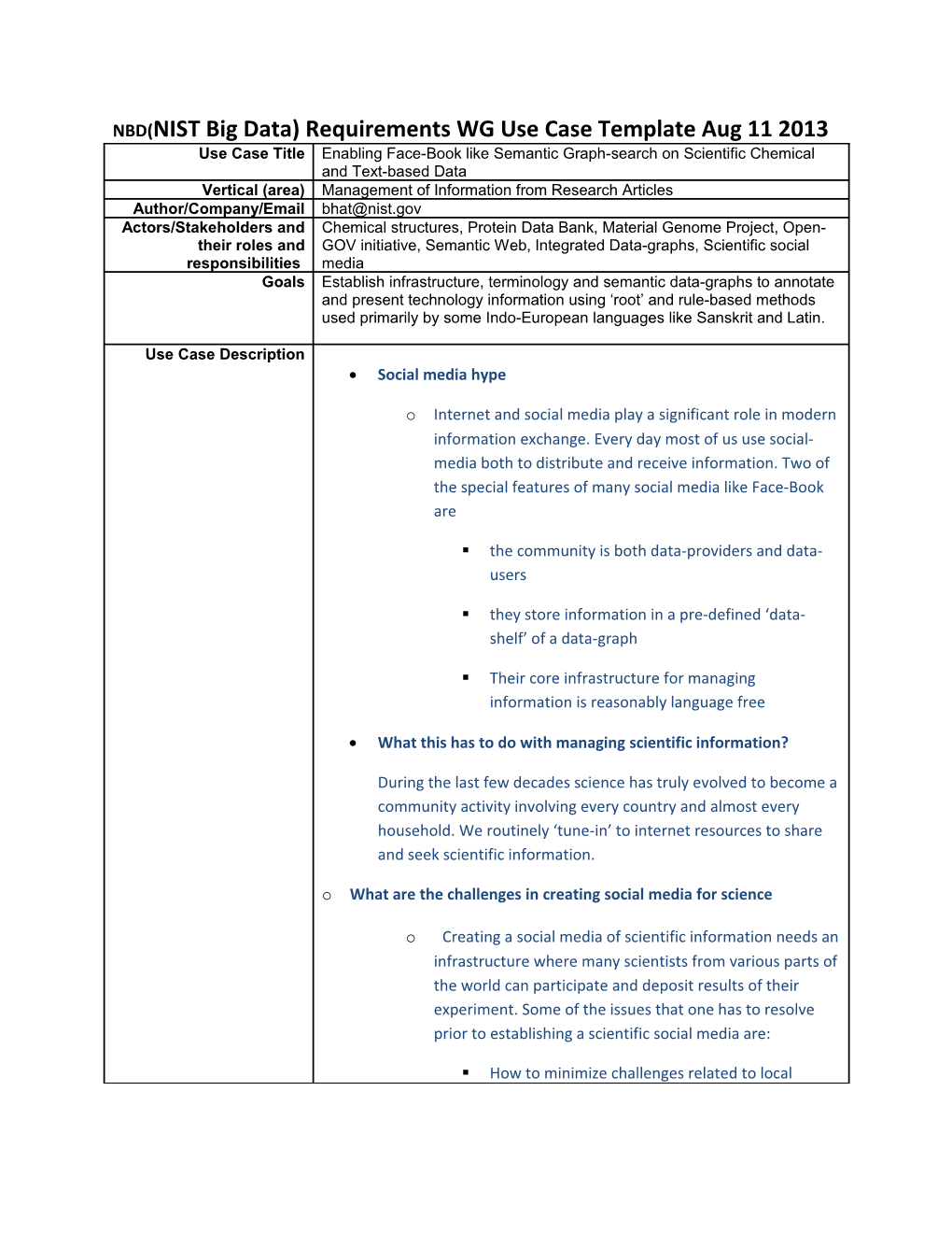 NBD(NIST Big Data) Requirements WG Use Case Template Aug 11 2013