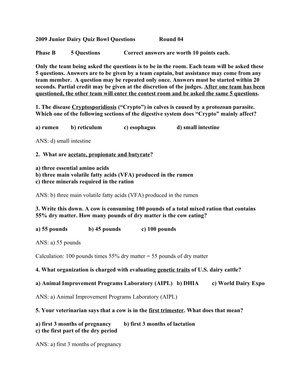 2005 Junior Dairy Quiz Bowl Questions s1