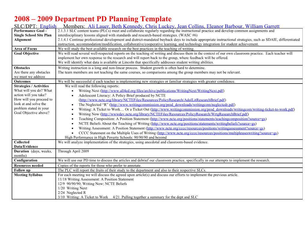 Professional Development Planning