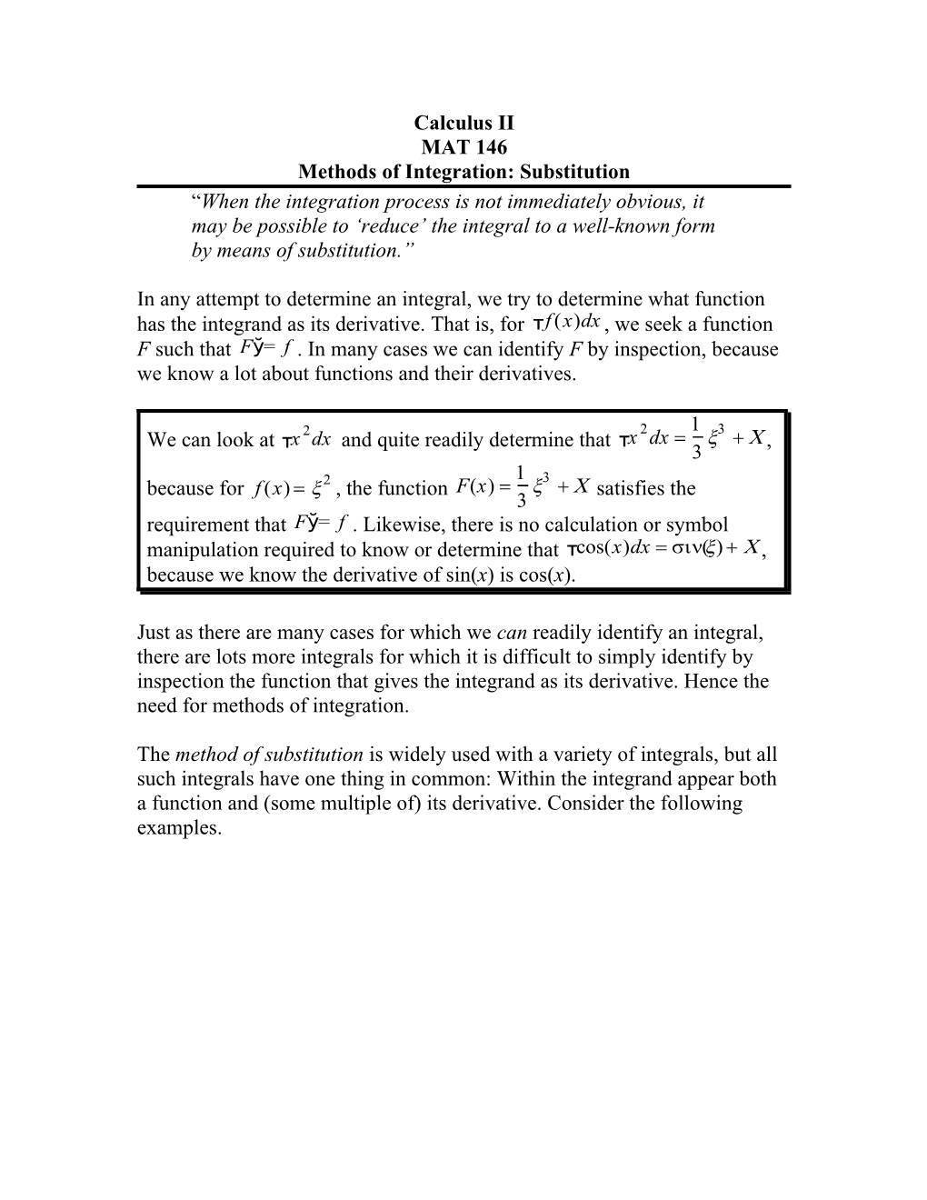 Methods of Integration: Substitution