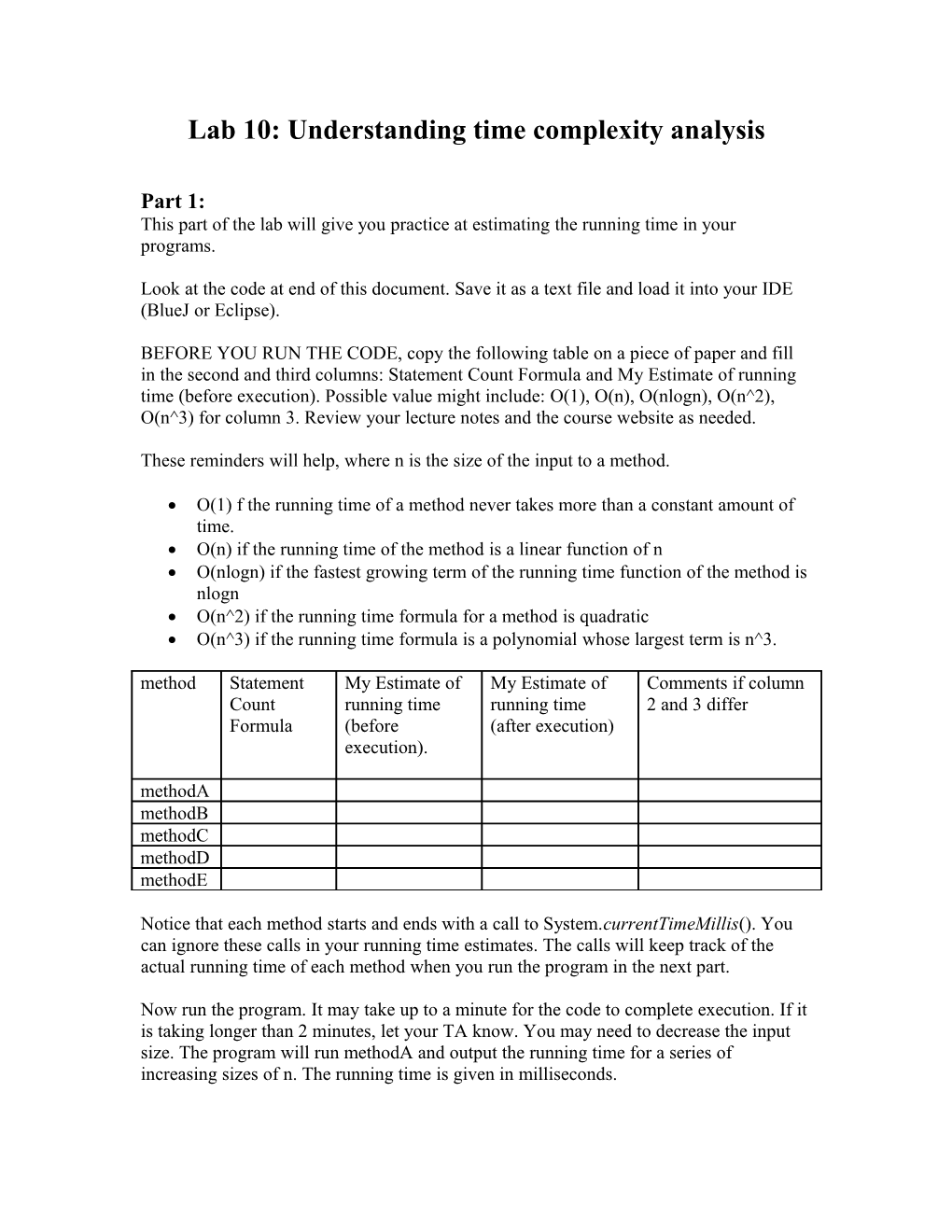 Lab 10: Understanding Time Complexity Analysis