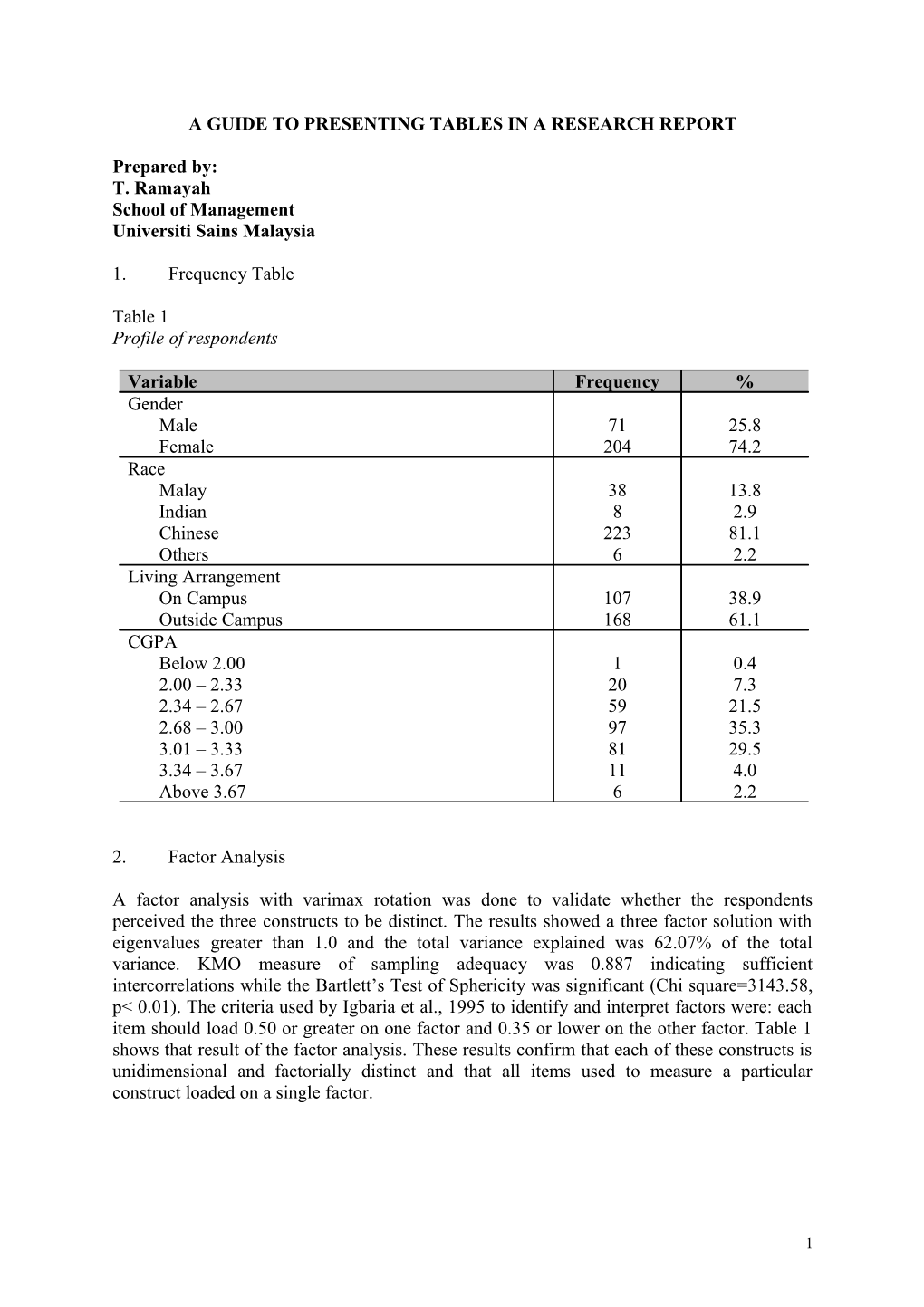 A Guide to Presenting Tables in a Research Report