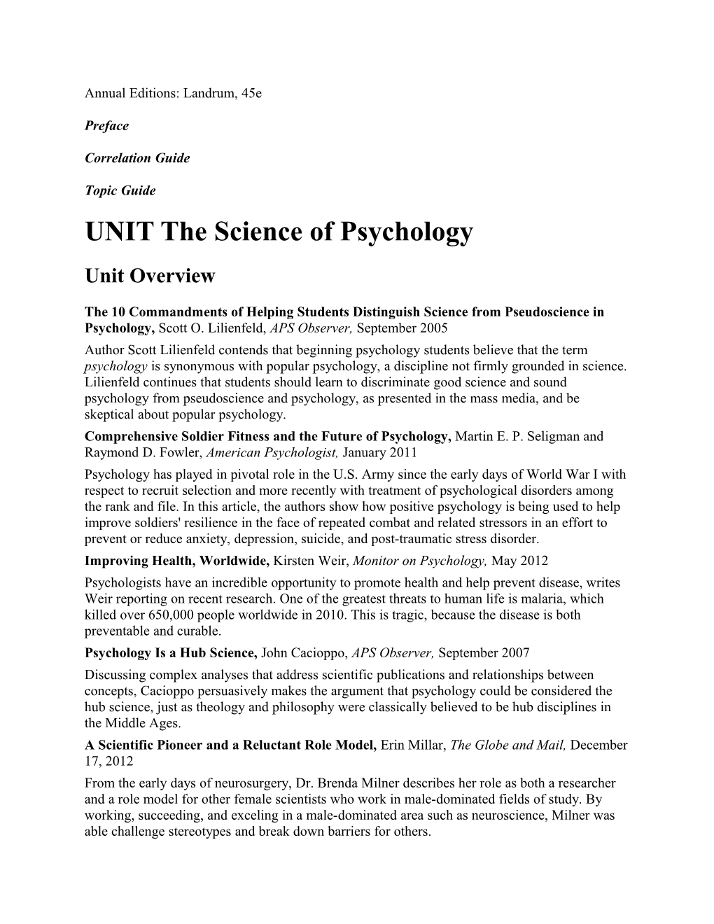 UNIT the Science of Psychology