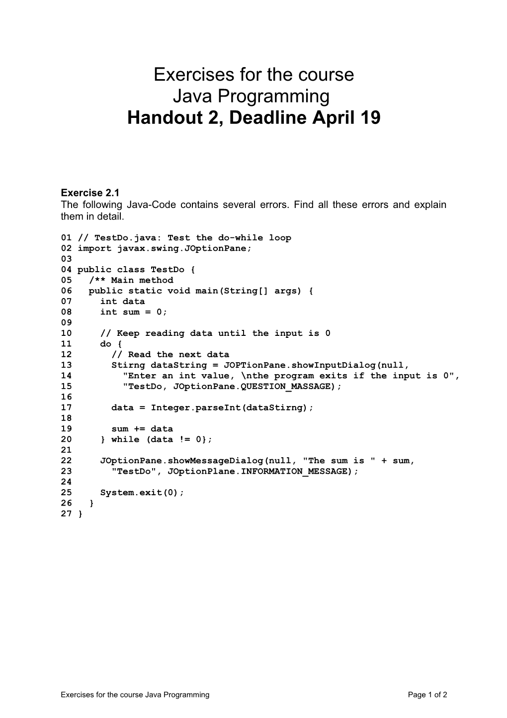 Exercises to the Course Data Structures and Practice